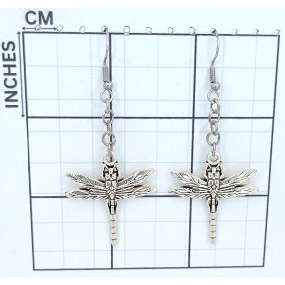 Large Dragonfly Earrings Silver Tone Statement Bug Jewelry - Picture 3 of 3